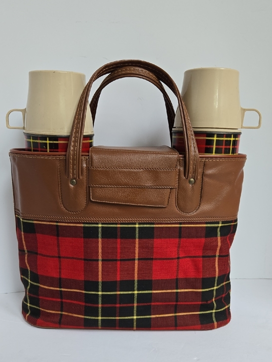 Thermos Handbags - Thermos Brown & Red Plaid Tote Bag with Matching Thermoses & Box